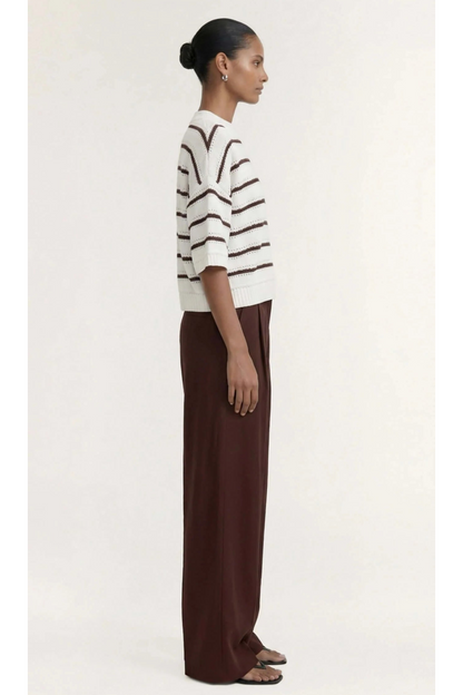 STAPLE THE LABEL - Pillat Stripe Knit Tee - Brown/White
