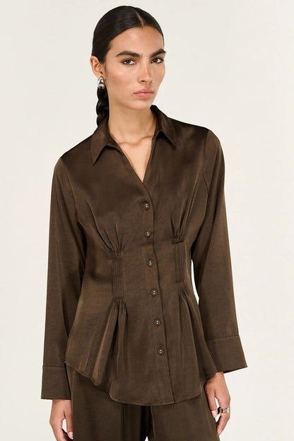 STAPLE THE LABEL - Solace Satin Shirt - Chocolate