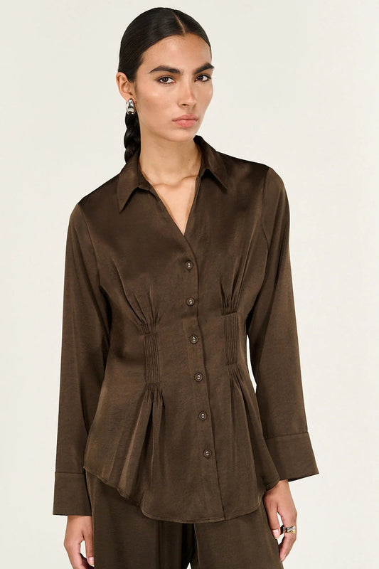 STAPLE THE LABEL - Solace Satin Shirt - Chocolate