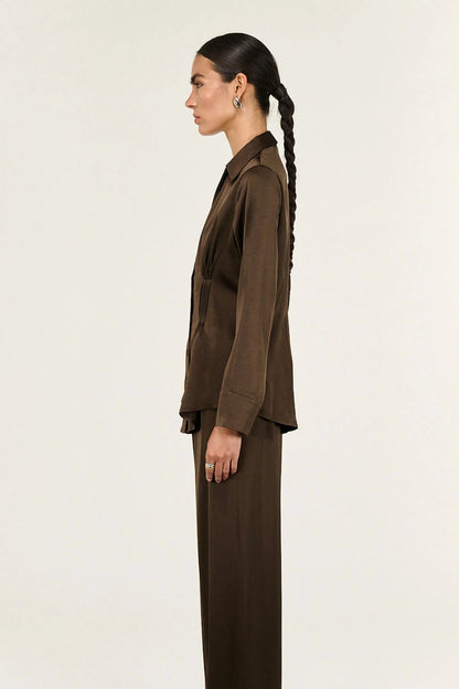 STAPLE THE LABEL - Solace Satin Shirt - Chocolate