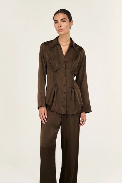 STAPLE THE LABEL - Solace Satin Shirt - Chocolate