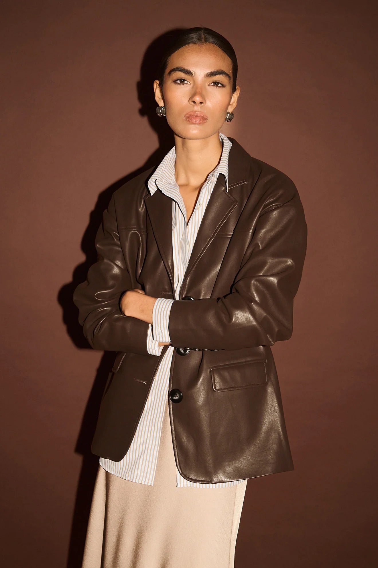 STAPLE THE LABEL - Freja Vegan Leather Jacket - Choc