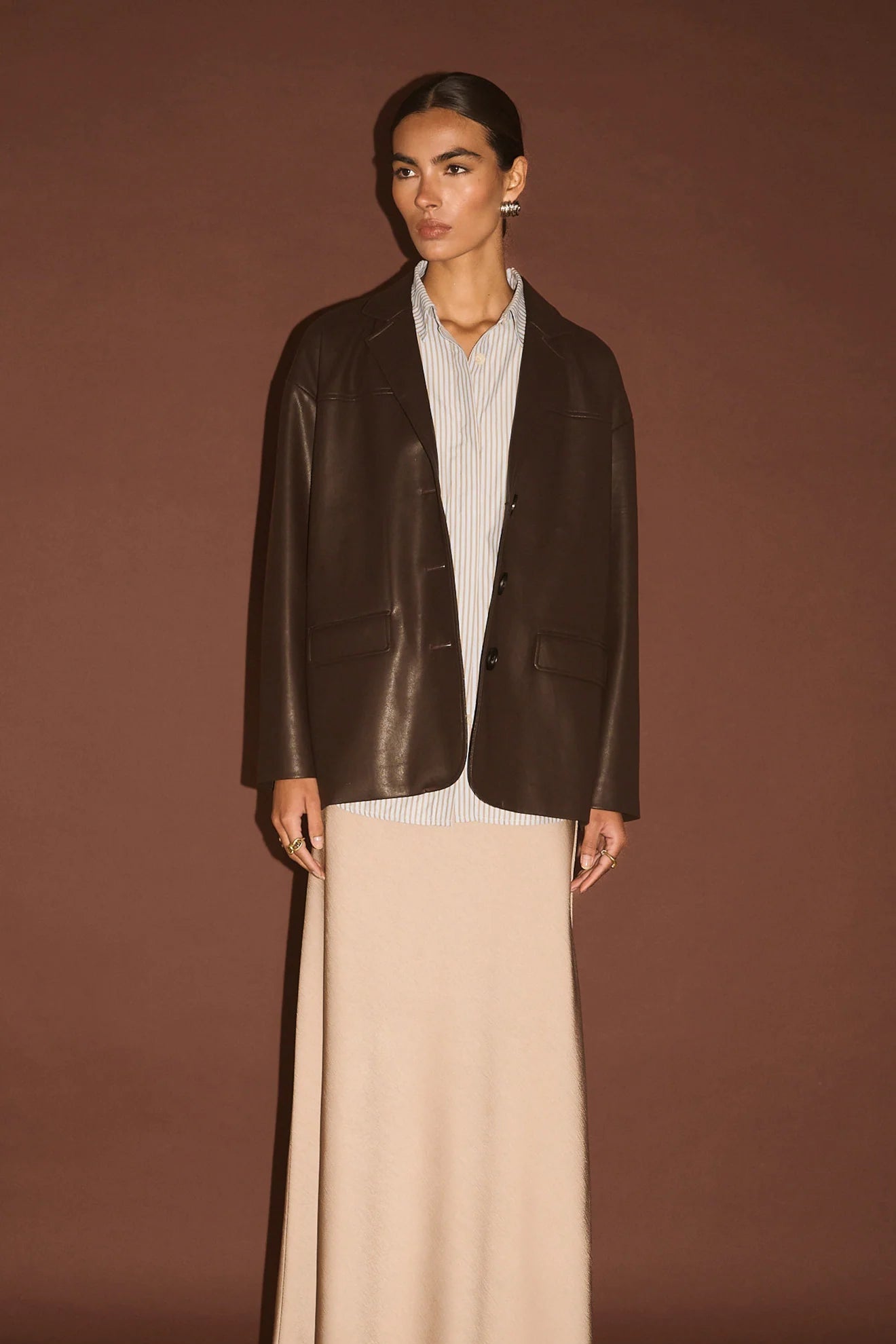 STAPLE THE LABEL - Freja Vegan Leather Jacket - Choc
