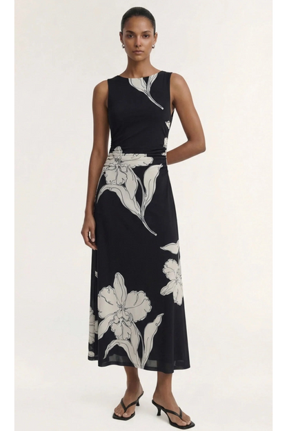 STAPLE THE LABEL - Veda Mesh Midi Dress - Black/Floral