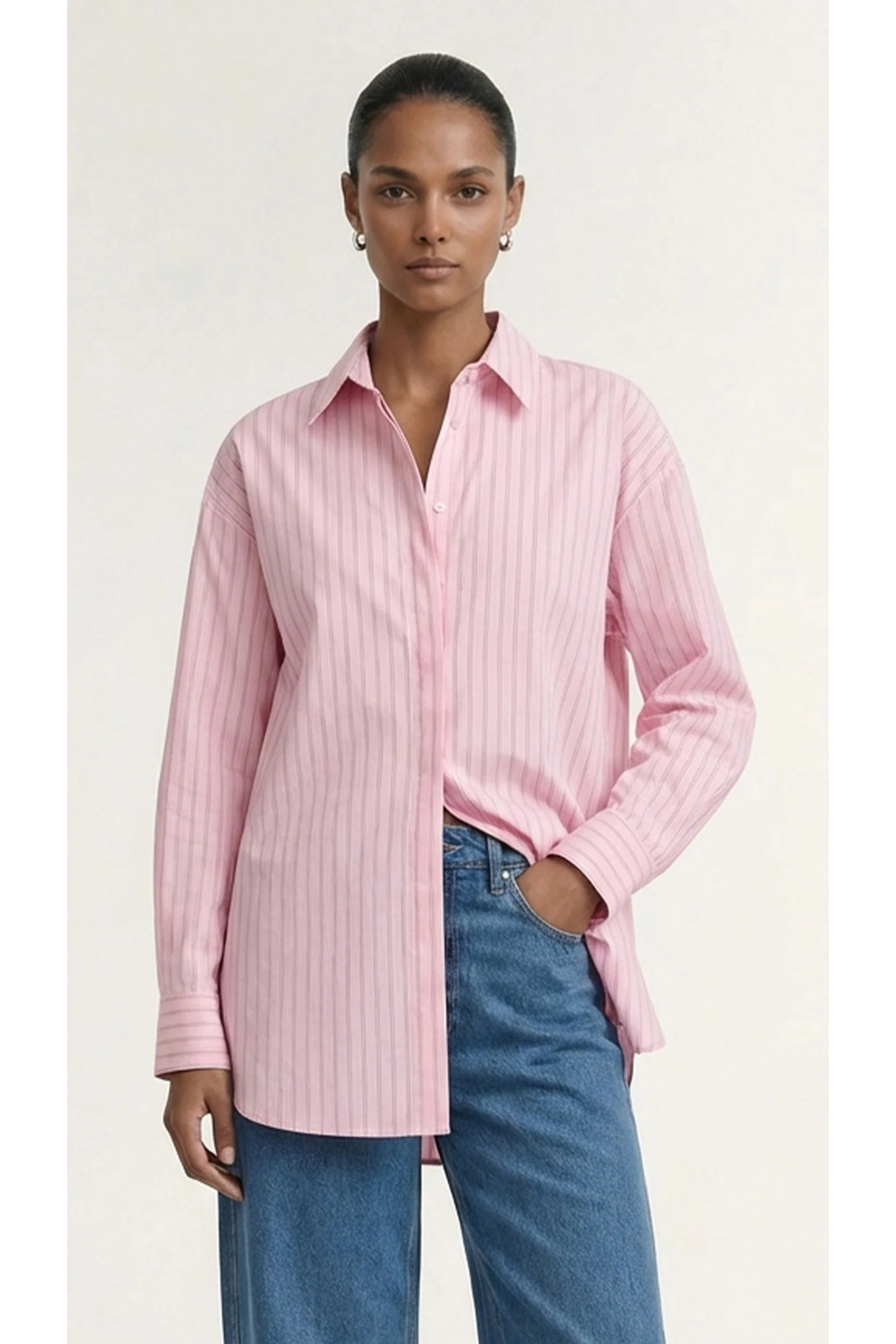 STAPLE THE LABEL - Kari Oversized Shirt - Pink/White Stripe