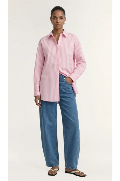 STAPLE THE LABEL - Kari Oversized Shirt - Pink/White Stripe