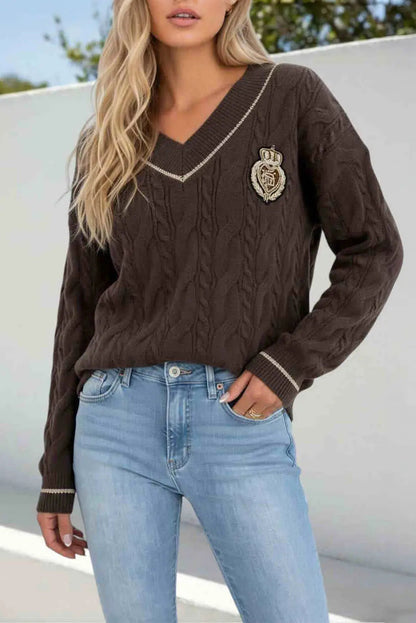 Preppy V Neck - Choc