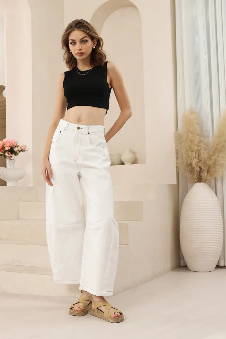 Mia Barrel Leg Jeans - White