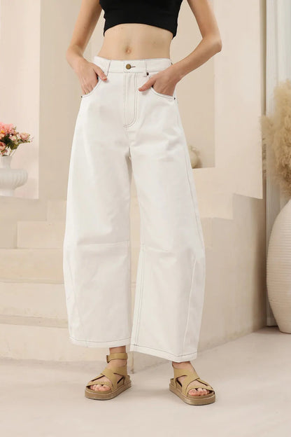 Mia Barrel Leg Jeans - White