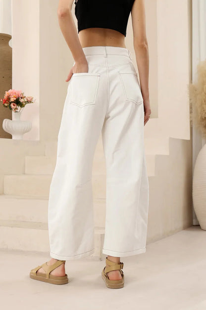 Mia Barrel Leg Jeans - White