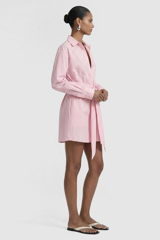 STAPLE THE LABEL - Kari Mini Shirt Dress - Pink/White Stripe