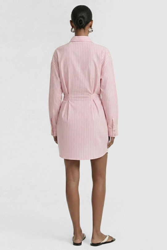STAPLE THE LABEL - Kari Mini Shirt Dress - Pink/White Stripe