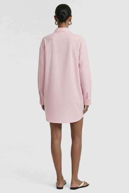 STAPLE THE LABEL - Kari Mini Shirt Dress - Pink/White Stripe