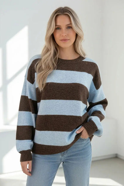 Dolly Knit - Choc/Blue Stripe
