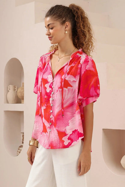 Rue Summer Blouse - Pink Floral