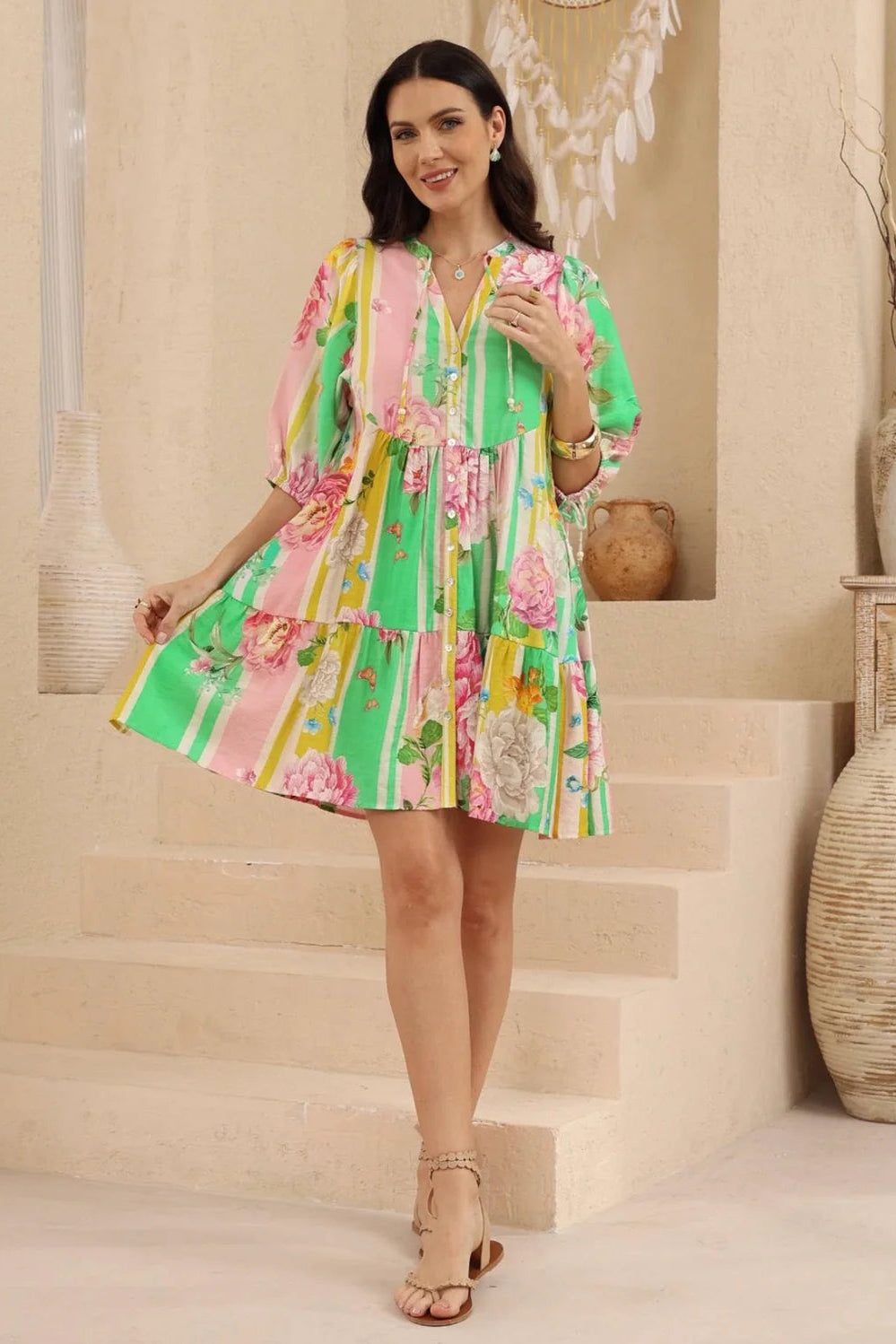 Sorbet Stripe Floral Sun Dress