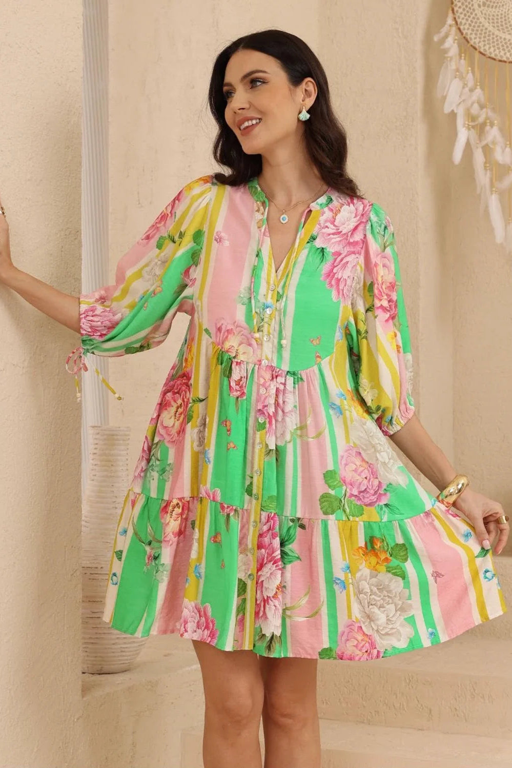 Sorbet Stripe Floral Sun Dress