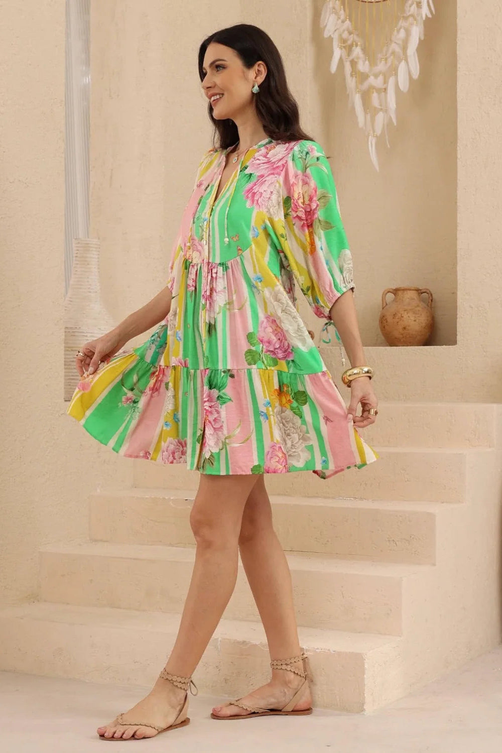 Sorbet Stripe Floral Sun Dress
