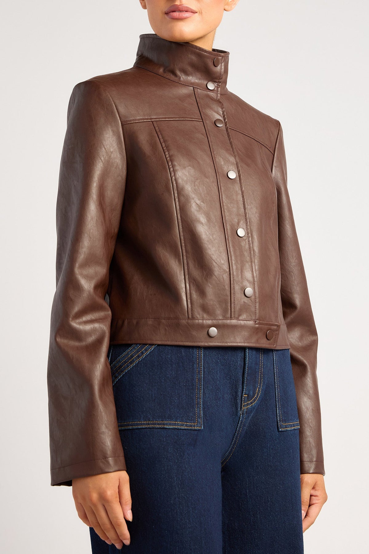 Becca Faux Leather Biker Jacket - Espresso