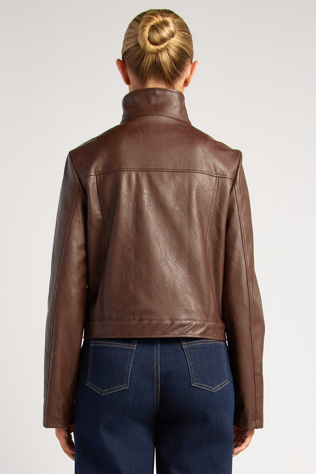 Becca Faux Leather Biker Jacket - Espresso