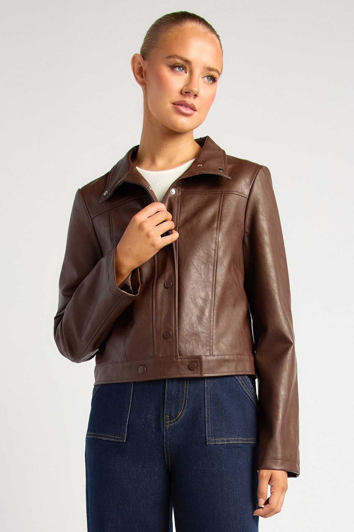 Becca Faux Leather Biker Jacket - Espresso