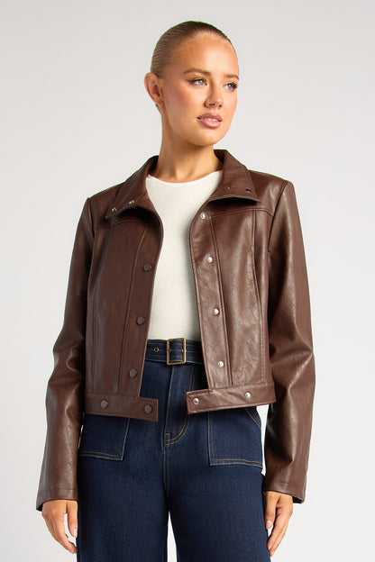 Becca Faux Leather Biker Jacket - Espresso
