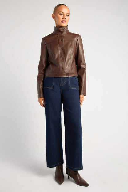 Becca Faux Leather Biker Jacket - Espresso