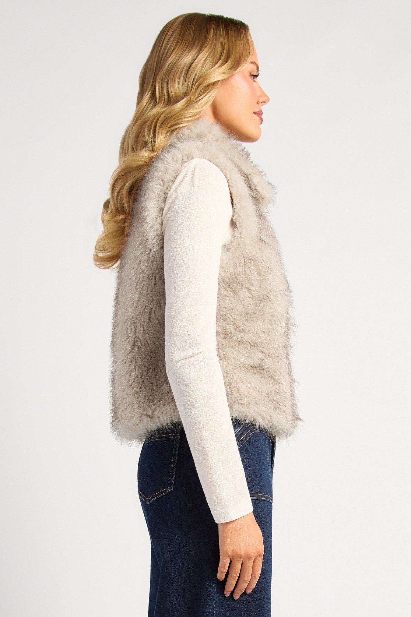 Leona Faux Fur Vest - Stone