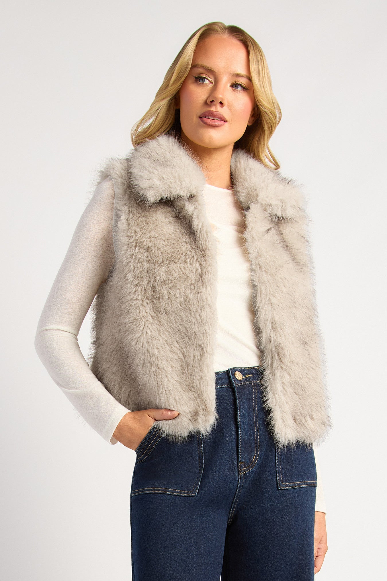 Leona Faux Fur Vest - Stone