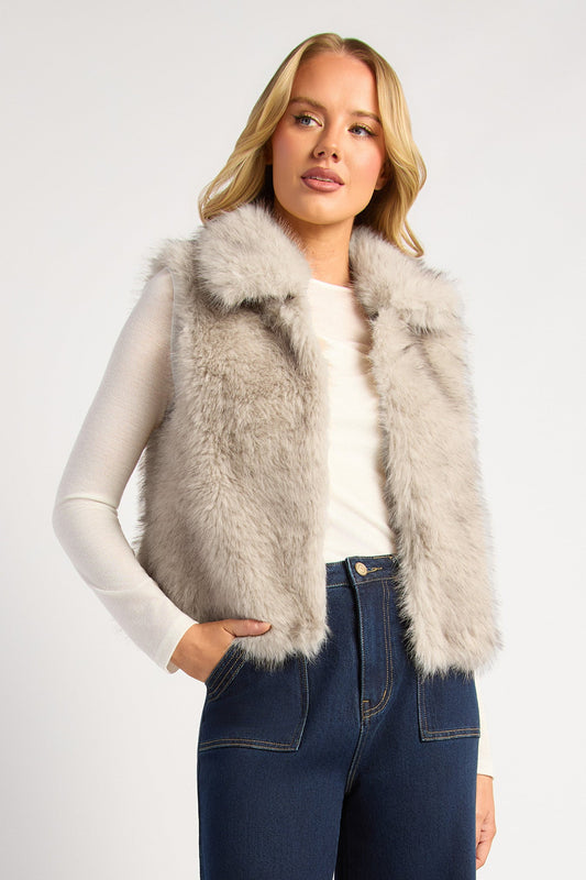 Leona Faux Fur Vest - Stone